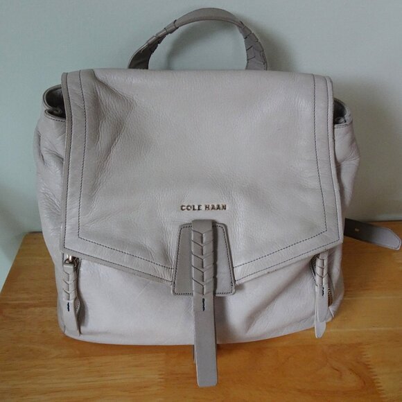 Cole Haan Grey Leather Felicity Backpack Travel Bag Work Purse